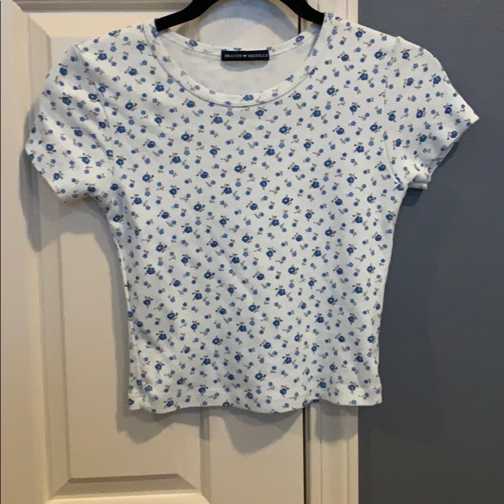 BRANDY FLOWER TOP BLUE SHIRT ASHLYN TOP